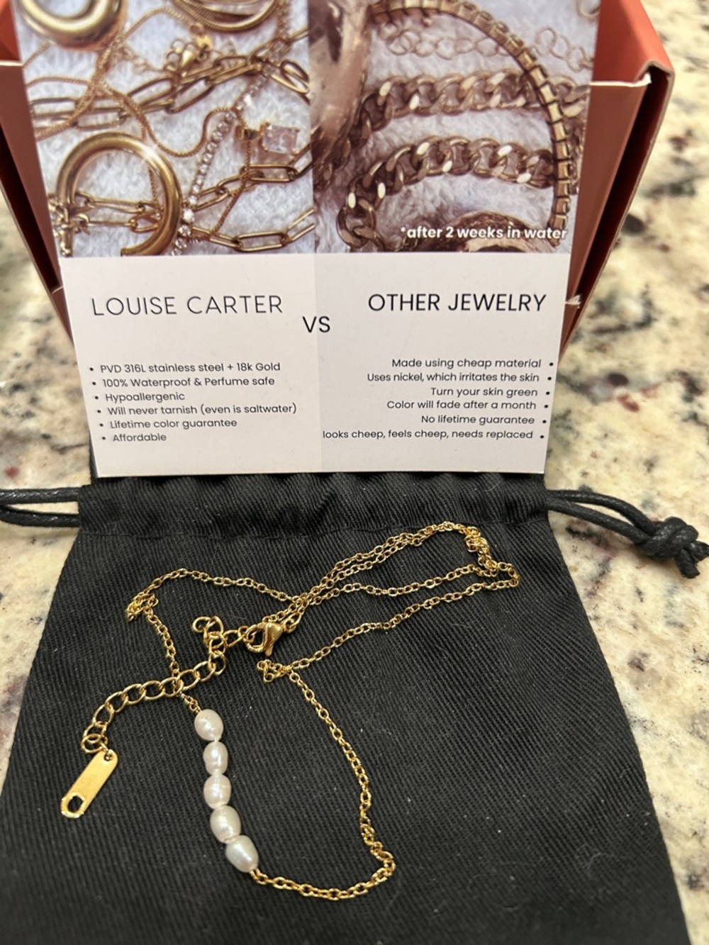 Louise Carter Gold Pearl Bar Pendant Necklace